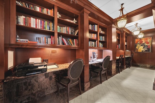 3525 Sage Rd Unit 813, Houston, TX 77056 - office area featuring built in study area and ornamental molding