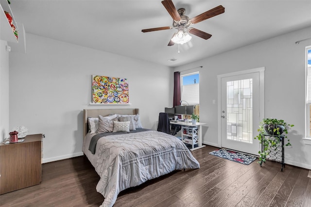 3009A Bell St, Houston, TX 77003 - bedroom with wood finished floors, access to outside, and a ceiling fan