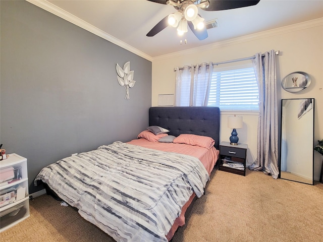 11811 Champions Grove Ln, Houston, TX 77066 - bedroom with light colored carpet, crown molding, and a ceiling fan
