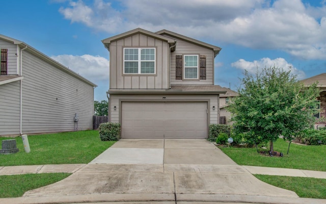 14746 Jasper Stream Ct, Houston, TX 77069 - view of front of property featuring board and batten siding, an attached garage, driveway, and a front yard
