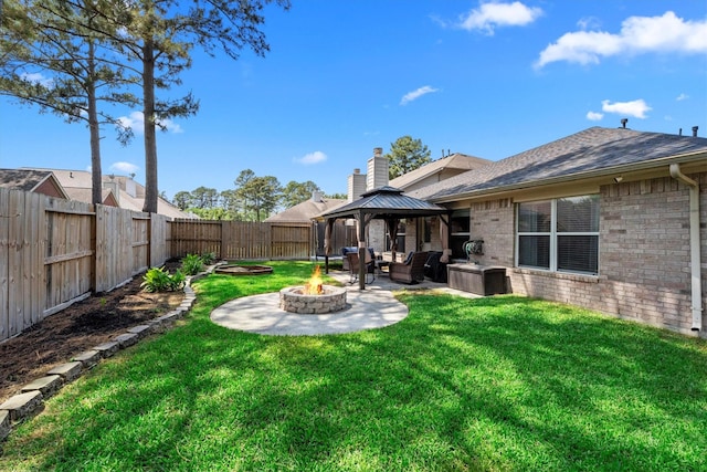14007 Blackfoot Trail Run, Cypress, TX 77429 - fenced backyard featuring a gazebo, a patio, and an outdoor living space with a fire pit