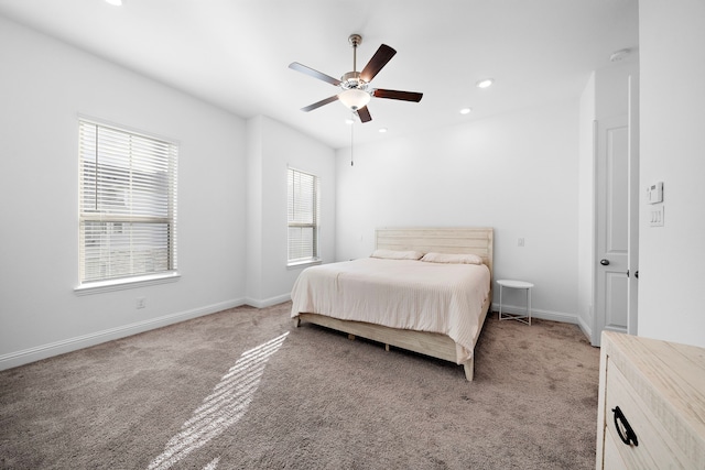 11008 Mikula Dr, Houston, TX 77043 - bedroom featuring light carpet, recessed lighting, and ceiling fan