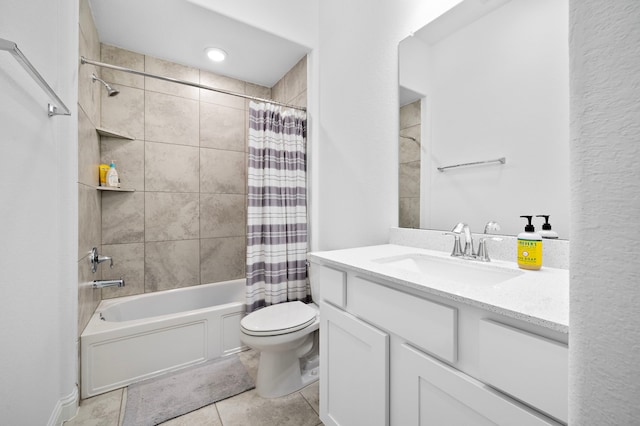 11008 Mikula Dr, Houston, TX 77043 - bathroom with vanity, shower / tub combo with curtain, and tile patterned floors