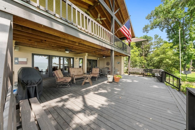 1831 Lakeview Estates Dr, Coldspring, TX 77331 - wooden deck with ceiling fan