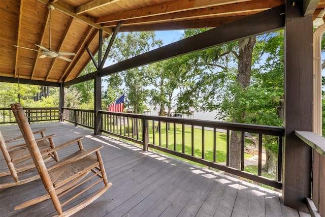 1831 Lakeview Estates Dr, Coldspring, TX 77331 - wooden terrace with ceiling fan
