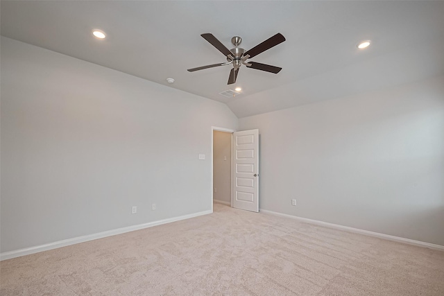 14979 Eagle Feather Dr, Houston, TX 77090 - spare room featuring ceiling fan, recessed lighting, lofted ceiling, and light carpet