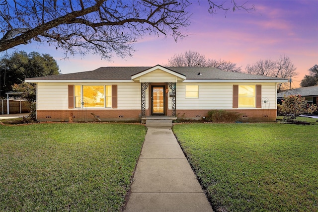 3310 Lake Heights Dr, Waco, TX 76708 - view of front facade with brick siding, a lawn, crawl space, and a shingled roof