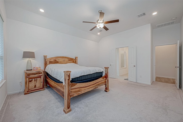 23722 Canolo Grove Ln, New Caney, TX 77357 - bedroom with light carpet, recessed lighting, ceiling fan, and vaulted ceiling