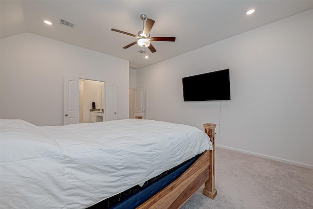 23722 Canolo Grove Ln, New Caney, TX 77357 - bedroom featuring carpet flooring, recessed lighting, a ceiling fan, and vaulted ceiling