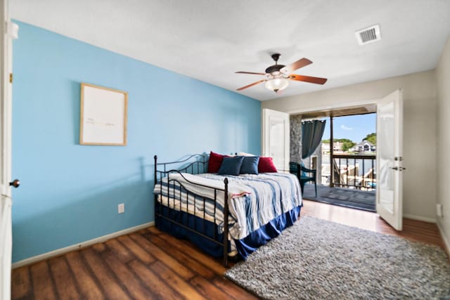 145 Capetown, Montgomery, TX 77356 - bedroom featuring access to exterior, wood finished floors, and ceiling fan