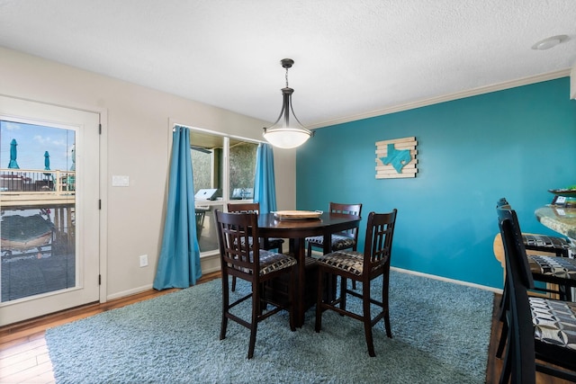 145 Capetown, Montgomery, TX 77356 - dining room with wood finished floors, ornamental molding, and a textured ceiling