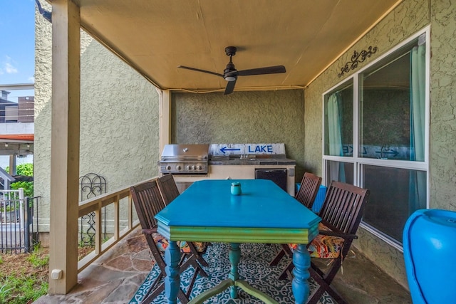 145 Capetown, Montgomery, TX 77356 - view of patio / terrace featuring ceiling fan, exterior kitchen, and outdoor dining area
