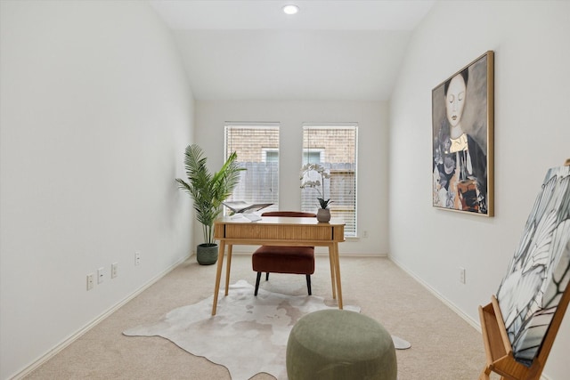 3112 Rock Brook Falls Ln, League City, TX 77573 - office featuring light colored carpet and vaulted ceiling