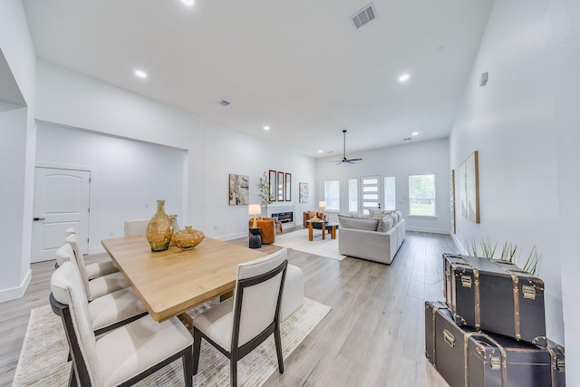25050 Shady Oak Dr, Hockley, TX 77447 - dining area featuring a ceiling fan, recessed lighting, and light wood-style floors