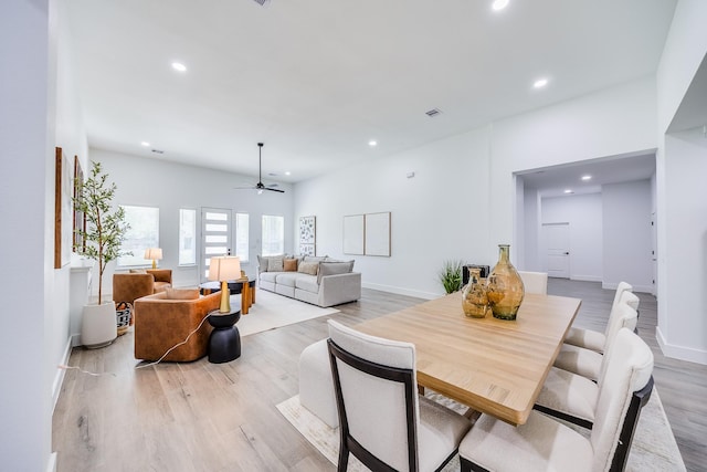 25050 Shady Oak Dr, Hockley, TX 77447 - dining space with recessed lighting, ceiling fan, and light wood-style floors