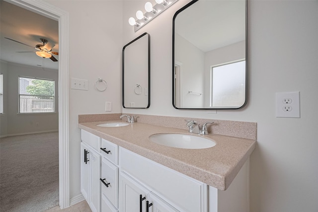 4142 Regal Stone Ln, Sugar Land, TX 77479 - full bathroom featuring double vanity and a ceiling fan