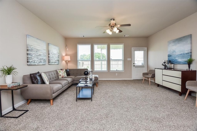 3514 Marquesa Ln, Houston, TX 77084 - living area featuring ceiling fan, carpet, and healthy amount of natural light