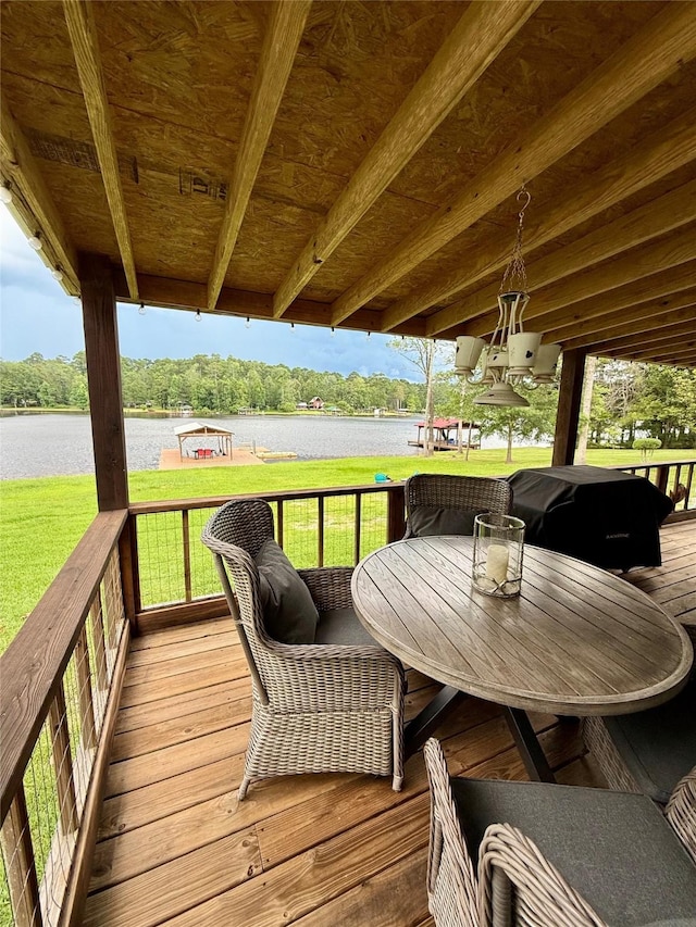 530 W Sherwood Forest Dr W, Woodville, TX 75979 - wooden terrace featuring a water view and a lawn