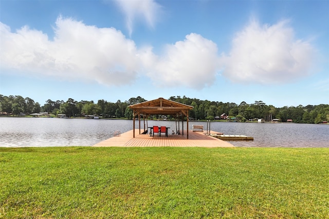 530 W Sherwood Forest Dr W, Woodville, TX 75979 - dock featuring a gazebo, a water view, and a yard