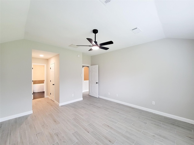 18106 Water Mill Dr, Cypress, TX 77429 - empty room with vaulted ceiling, light wood finished floors, and a ceiling fan