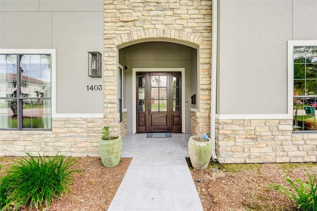 1403 Wakefield Dr, Houston, TX 77018 - entrance to property featuring stone siding and stucco siding
