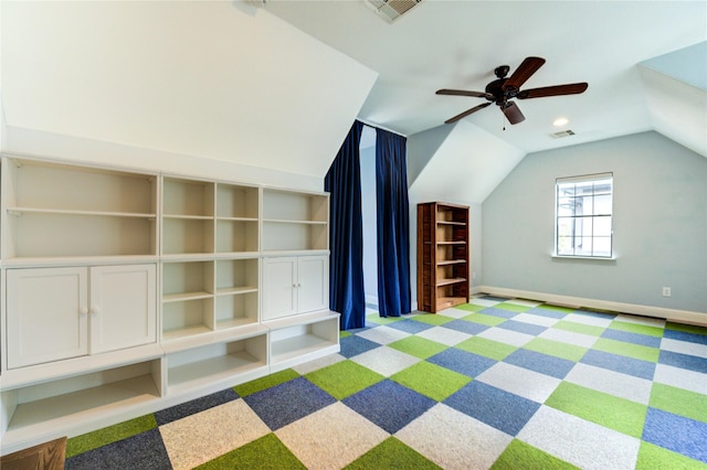 1403 Wakefield Dr, Houston, TX 77018 - additional living space featuring carpet flooring, lofted ceiling, and a ceiling fan