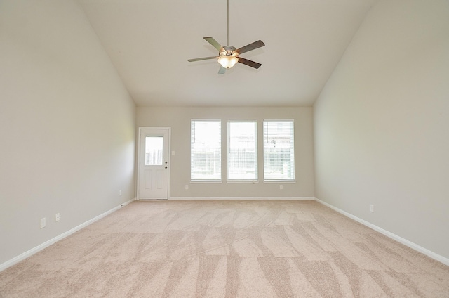 24938 Pavarotti Pl, Katy, TX 77493 - spare room featuring light carpet, a ceiling fan, and high vaulted ceiling