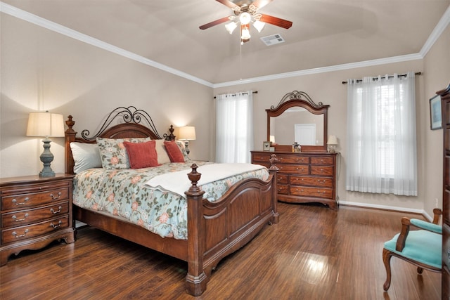 1900 Pagemill Ln, Conroe, TX 77304 - bedroom featuring dark wood-style floors, ceiling fan, ornamental molding, and a raised ceiling