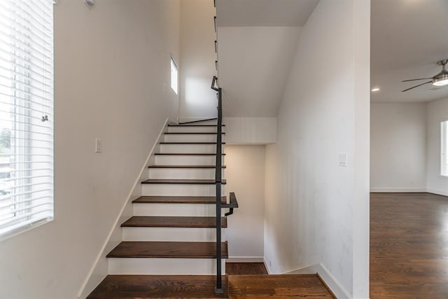 2004 Rosedale St Unit C, Houston, TX 77004 - staircase featuring a ceiling fan, wood finished floors, and recessed lighting