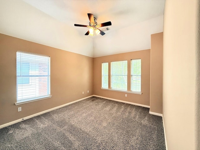 2214 Jurgensen Ln, Sugar Land, TX 77479 - empty room with a ceiling fan, carpet floors, and lofted ceiling