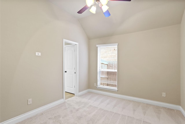 21902 Juniper Wood Ln, Richmond, TX 77469 - empty room with a ceiling fan, light colored carpet, and vaulted ceiling