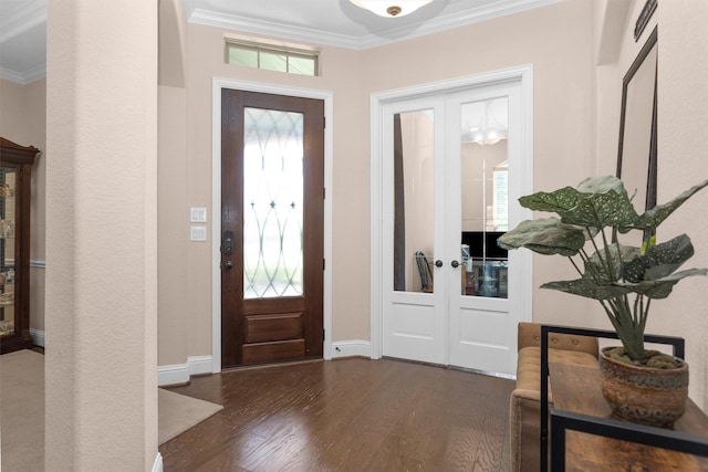 31304 New Forest Park Ln, Spring, TX 77386 - foyer entrance with french doors, ornamental molding, and wood finished floors