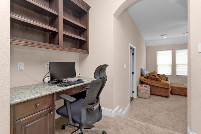 31304 New Forest Park Ln, Spring, TX 77386 - office with light carpet, built in desk, and arched walkways