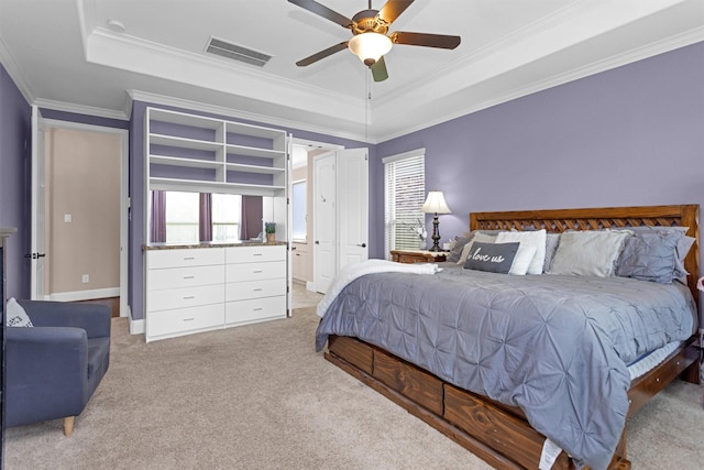 31304 New Forest Park Ln, Spring, TX 77386 - bedroom with a raised ceiling, ornamental molding, light carpet, and multiple windows