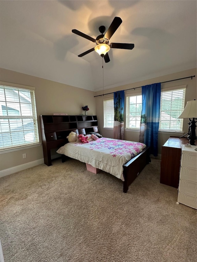 31304 New Forest Park Ln, Spring, TX 77386 - carpeted bedroom with vaulted ceiling and a ceiling fan