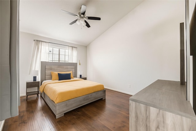 2121 El Paseo St Unit 1305, Houston, TX 77054 - bedroom with vaulted ceiling, dark wood-style floors, and ceiling fan