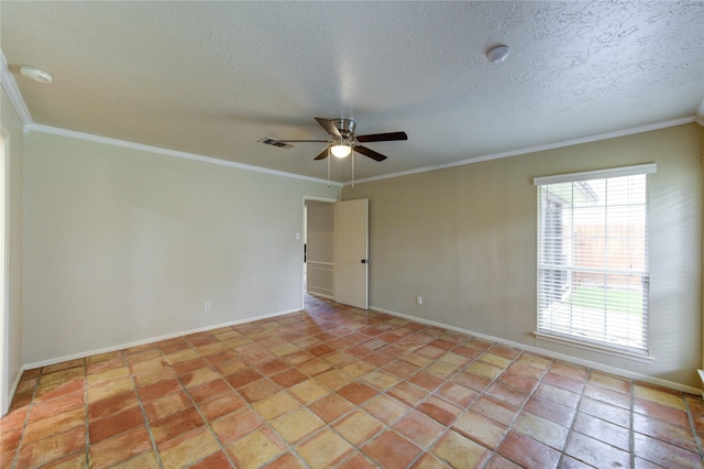 17522 Sorrel Ridge Dr, Spring, TX 77388 - spare room with a ceiling fan, ornamental molding, a smoke detector, and a textured ceiling
