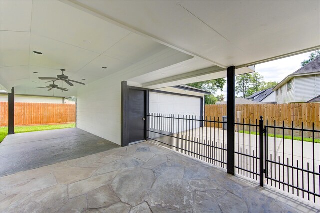 17522 Sorrel Ridge Dr, Spring, TX 77388 - view of patio / terrace featuring a garage and ceiling fan