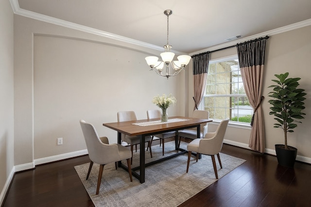 5227 Birch Falls Ln, Sugar Land, TX 77479 - dining space featuring a chandelier, ornamental molding, and dark wood finished floors