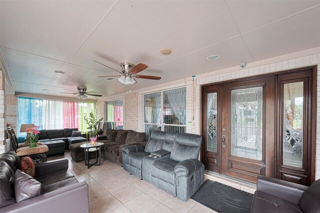 530 Frankie St Unit 1, Houston, TX 77015 - living area with light tile patterned floors and a ceiling fan