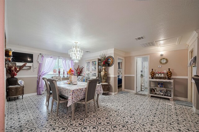 530 Frankie St Unit 1, Houston, TX 77015 - dining room with crown molding, a textured ceiling, a chandelier, and light floors
