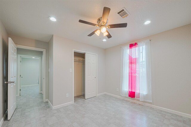 530 Frankie St Unit 1, Houston, TX 77015 - unfurnished bedroom with recessed lighting, a closet, ceiling fan, and light flooring