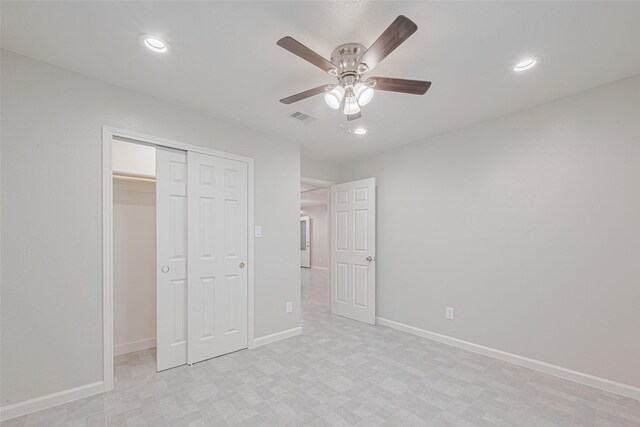 530 Frankie St Unit 1, Houston, TX 77015 - unfurnished bedroom featuring a closet, recessed lighting, and a ceiling fan