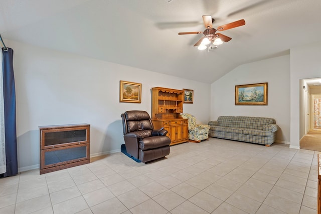 15506 Elm Leaf Pl, Cypress, TX 77429 - living area with lofted ceiling, ceiling fan, and light tile patterned floors