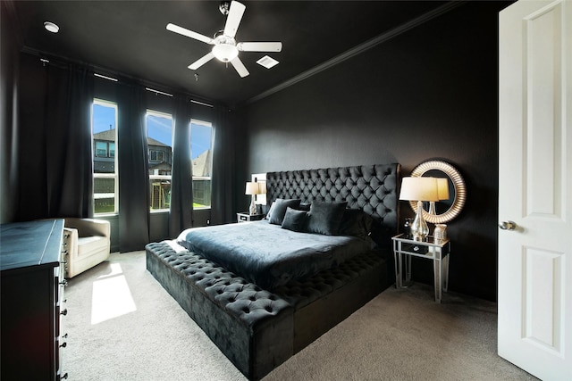 3310 Bellwick Chase Ln, Houston, TX 77365 - bedroom featuring carpet, ornamental molding, and ceiling fan