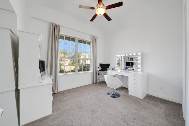 3310 Bellwick Chase Ln, Houston, TX 77365 - office featuring carpet floors, a ceiling fan, and vaulted ceiling