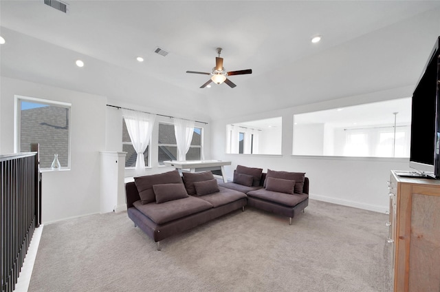 3310 Bellwick Chase Ln, Houston, TX 77365 - living room featuring light carpet, a ceiling fan, healthy amount of natural light, and recessed lighting