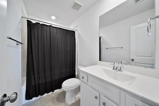 3310 Bellwick Chase Ln, Houston, TX 77365 - full bathroom with vanity, shower / tub combo with curtain, and tile patterned flooring
