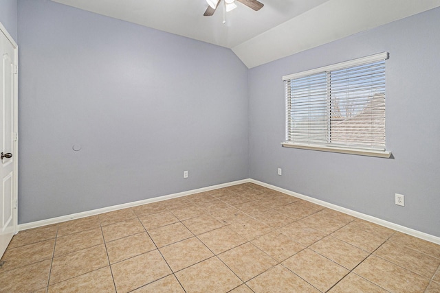 12222 Warrenwood Dr, Houston, TX 77066 - unfurnished room featuring ceiling fan, lofted ceiling, and light tile patterned floors
