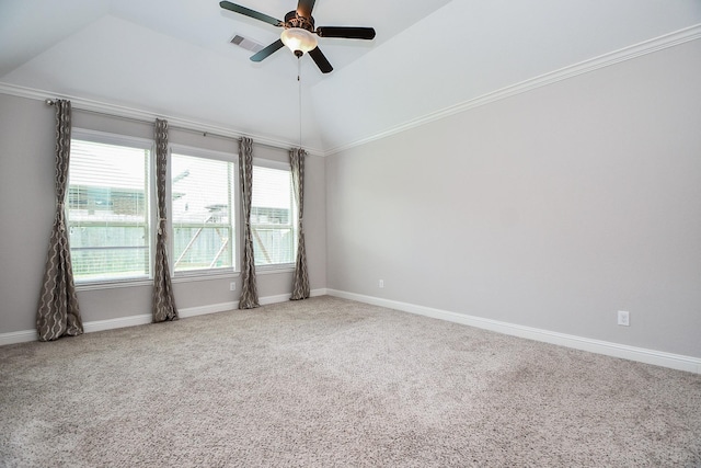 14618 Moccasin Ridge Dr, Cypress, TX 77433 - carpeted empty room with ceiling fan and vaulted ceiling